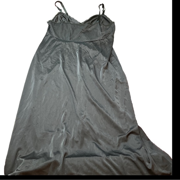 NEW BLACK Nylon Full Slip DRESS, SHADOWLINE 36/30" adjustable Straps Lace 1990s - Picture 3 of 12
